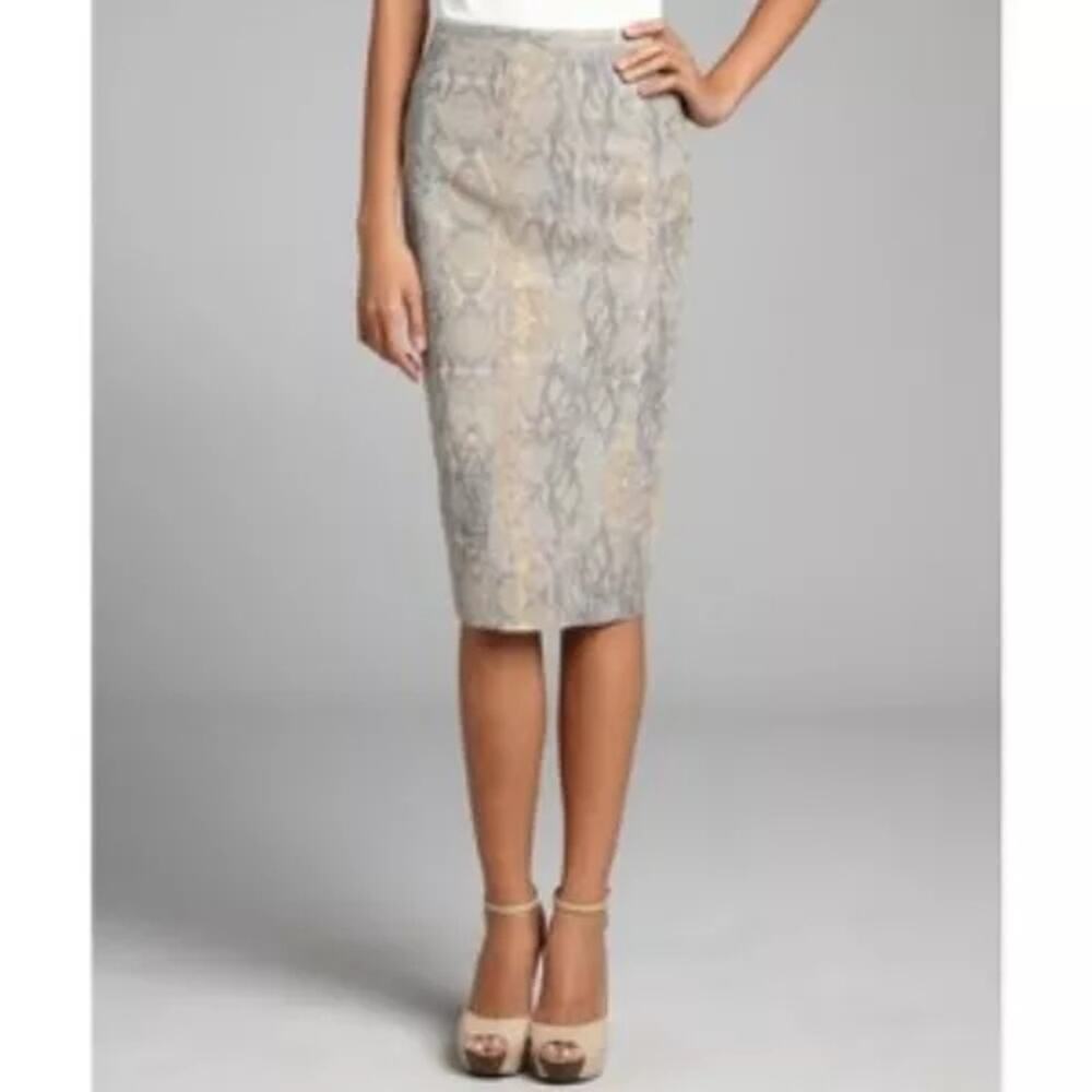 Elie Tahari Gabby Snake Print Pencil Skirt Pale Gray Size 2
